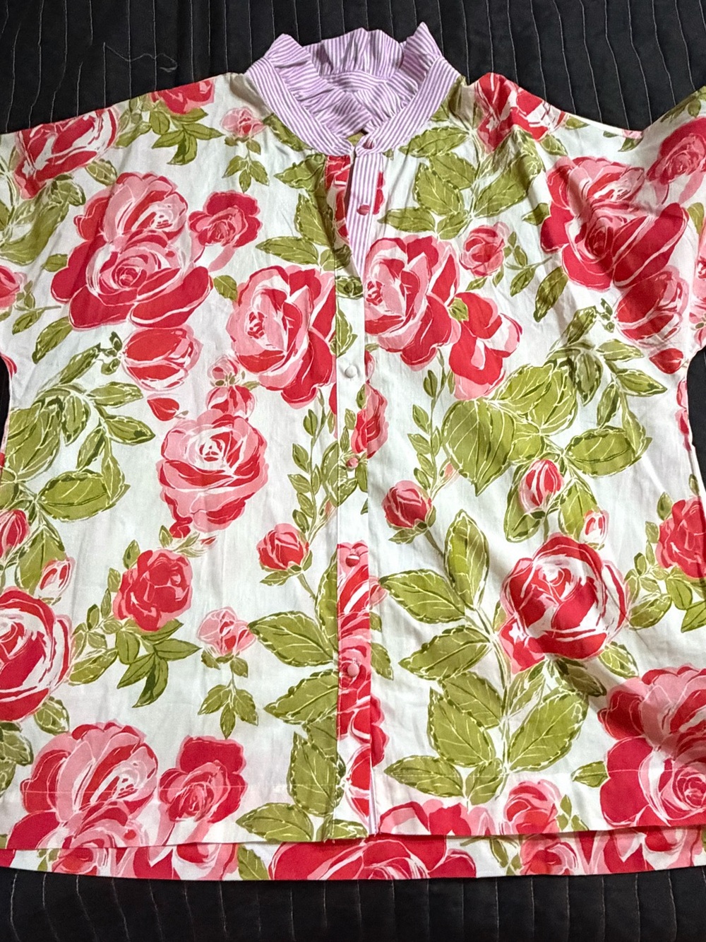 Boutique Floral Button-Front Blouse in Pink & Green